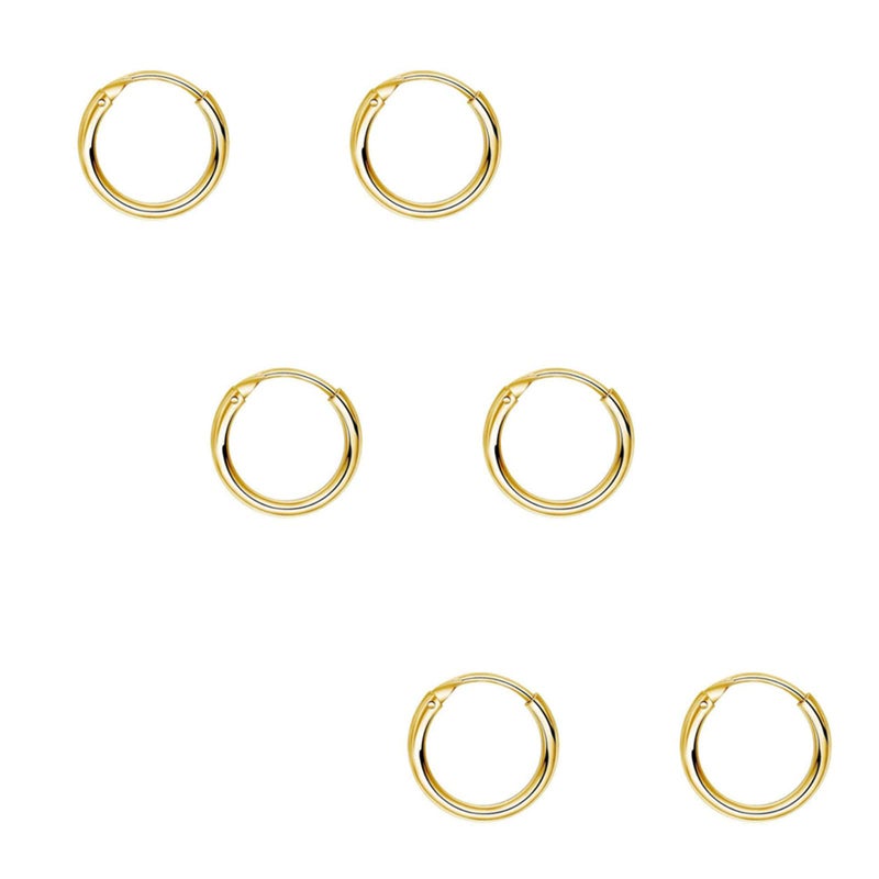 EPIRORA Sterling Silver Hoop Earrings for Women Men, Hypoallergenic Cartilage Earring Endless Small Hoop Earrings Set, 3 Pairs Tragus Earrings (Gold,8mmx3) - Image 1